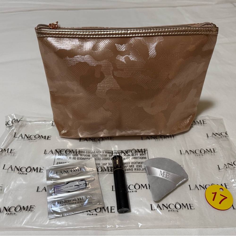 Lancome Rose Gold Cosmetic Bag with Makeup Collection